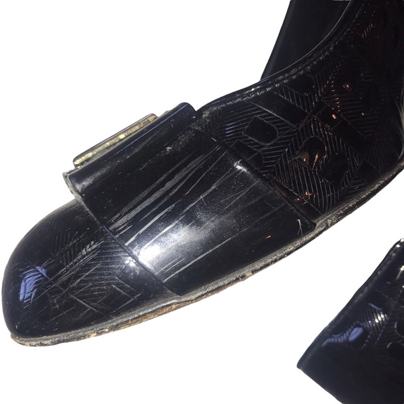 Bally Patent Leather Black Pumps Heels Embossed B all Over Gold B Logo Size 8 - Picture 8 of 14